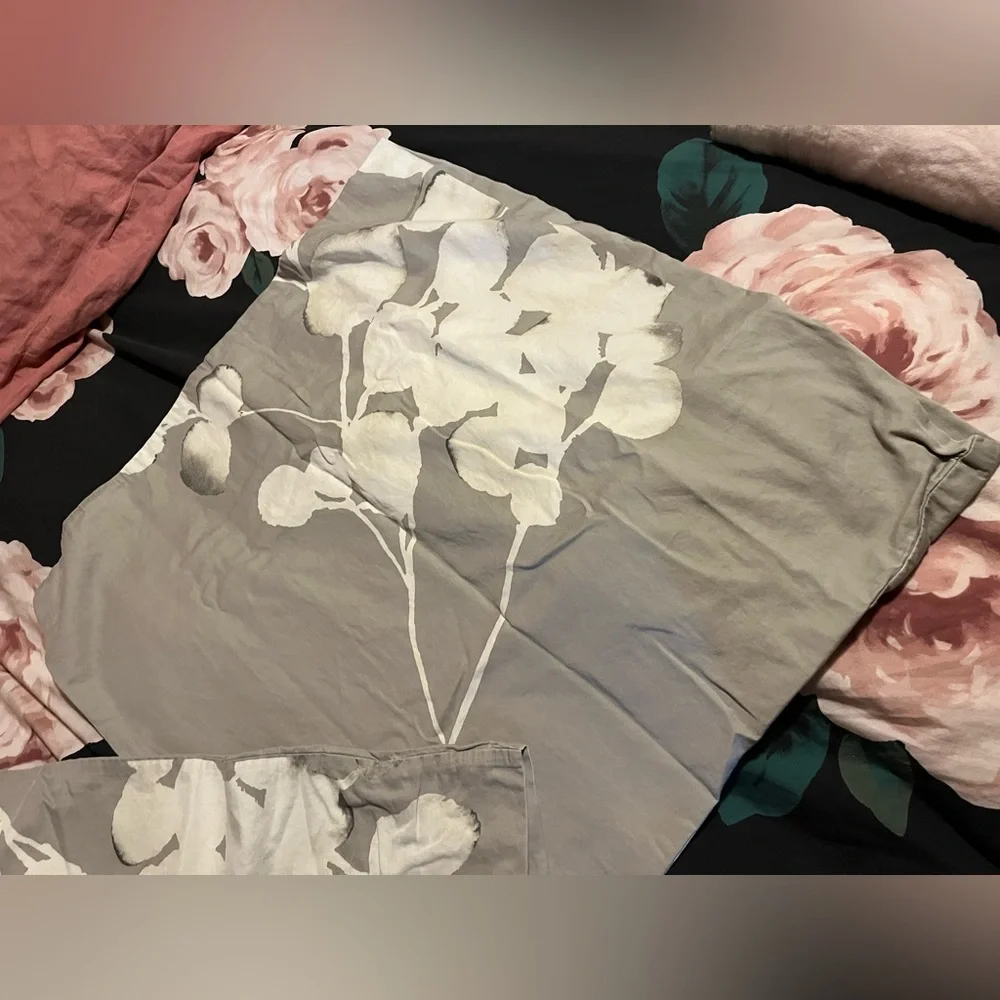 West Elm~ Gorgeous Cream Gray Floral Pillowcases~Cotton~Square 26x26